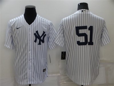 New York Yankees #51 Bernie Williams White Without Name Cool Base Jersey