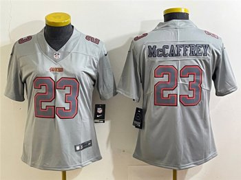 Womens San Francisco 49ers #23 Christian McCaffrey Gray Atmosphere Fashion Limited Jersey