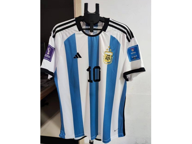 National Argentina #10 Messi Home Blue/White 2022/23 Soccer 3 Stars Jersey - Click Image to Close