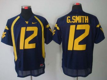 NCAA West Virginia Mountaineers #12 Geno Smith Blue Jersey