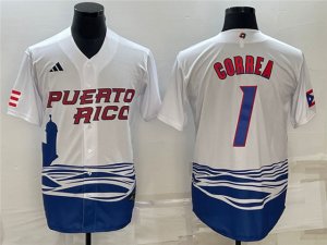 Puerto Rico #1 Carlos Correa White 2023 World Baseball Classic Jersey