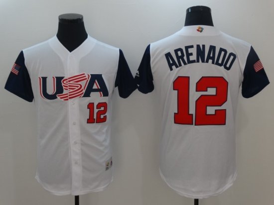 USA #12 Nolan Arenado White 2017 World MLB Classic Jersey