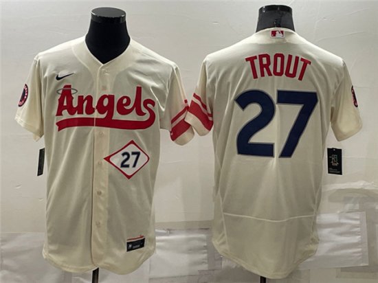 Los Angeles Angels #27 Mike Trout Cream 2022 City Connect Flex Base Jersey