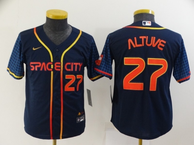 Youth Houston Astros #27 Jose Altuve 2022 Navy City Connect Cool Base Jersey - Click Image to Close