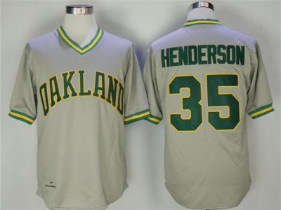 Oakland Athletics #35 Rickey Henderson Gray Throwback Jersey