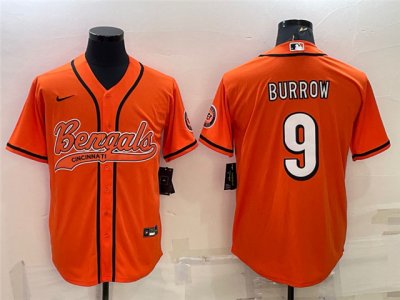 Cincinnati Bengals #9 Joe Burrow Orange Baseball Cool Base Jersey