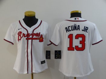 Women's Atlanta Braves #13 Ronald Acuna Jr. White Cool Base Jersey