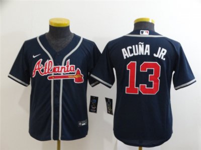 Youth Atlanta Braves #13 Ronald Acuna Jr. Navy Cool Base Jersey