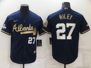 Atlanta Braves #27 Austin Riley Navy Gold Cool Base Jersey