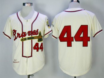 Atlanta Braves #44 Hank Aaron 1957 Cream Throwback Jersey