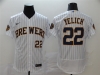 Milwaukee Brewers #22 Christian Yelich White Stripe Flex Base Jersey