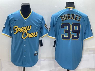 Milwaukee Brewers #39 Corbin Burnes Powder Blue 2022 City Connect Cool Base Jersey