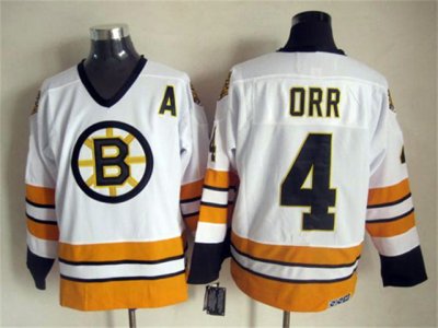 Boston Bruins #4 Bobby Orr 1970's Vintage CCM White Jersey