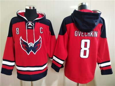 Washington Capitals #8 Alex Ovechkin Red Ageless Must-Have Lace-Up Pullover Hoodie