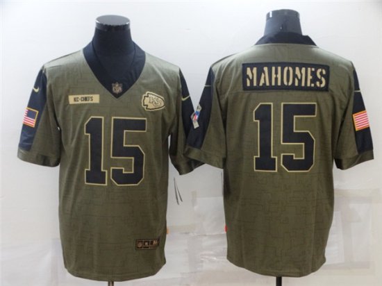 Kansas City Chiefs #15 Patrick Mahomes 2021 Olive Salute To Service Limited Jersey