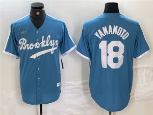Los Angeles Dodgers #18 Yoshinobu Yamamoto Light Blue Cooperstown Collection Jersey