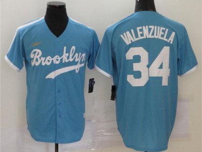 Los Angeles Dodgers #34 Fernando Valenzuela Light Blue 2020 Cooperstown Collection Cool Base Jersey