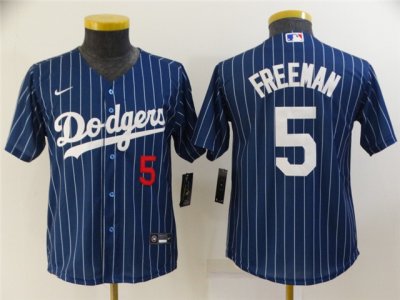 Youth Los Angeles Dodgers #5 Freddie Freeman Blue Pinstripe Cool Base Jersey