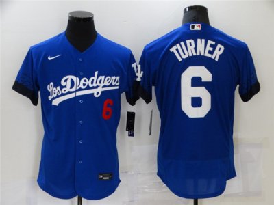 Los Angeles Dodgers #6 Trea Turner Royal Blue 2021 City Connect Flex Base Jersey