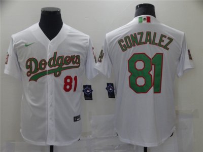 Los Angeles Dodgers #81 Victor Gonzalez White Mexico Flag Themed World Series Jersey