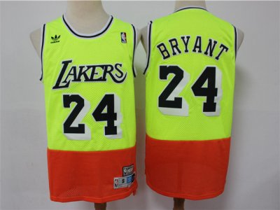 Los Angeles Lakers #24 Kobe Bryant Fluorescent Green Orange Split Hardwood Classic Jersey