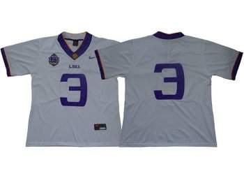 NCAA LSU Tigers #3 White 125th Season College Football Jersey