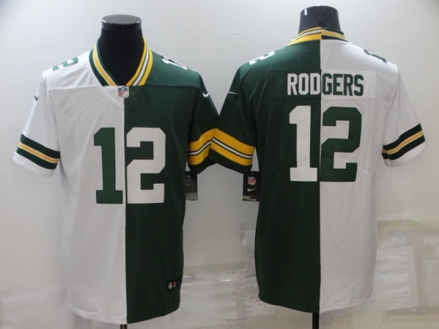 Green Bay Packers #12 Aaron Rodgers Split Green/White Limited Jersey - Click Image to Close