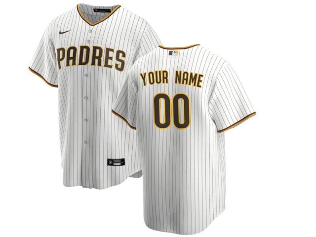 San Diego Padres Custom #00 White Pinstripe Cool Base Jersey - Click Image to Close