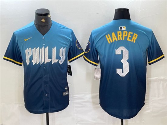 Philadelphia Phillies #3 Bryce Harper Blue 2024 City Connect Limited Jersey