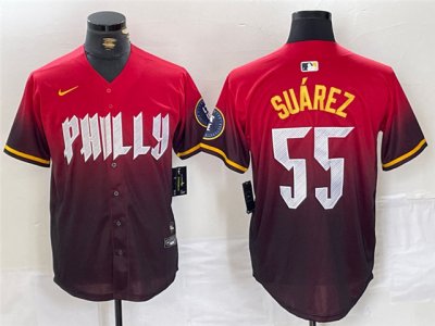 Philadelphia Phillies #55 Ranger Suarez Red 2024 City Connect Limited Jersey