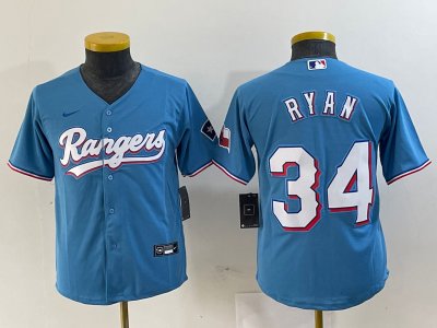 Youth Texas Rangers #34 Nolan Ryan Light Blue Limited Jersey