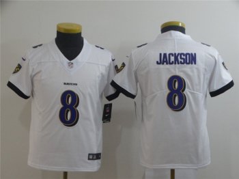 Youth Baltimore Ravens #8 Lamar Jackson White Vapor Limited Jersey