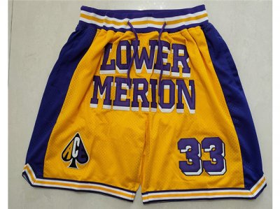 Lower Merion High School Just Don #33 Kobe Bryant Gold Basketball Shorts