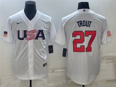 USA #27 Mike Trout White 2023 World Baseball Classic Jersey