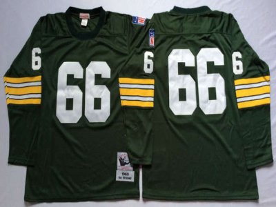 Green Bay Packers #66 Ray Nitschke 1969 Throwback Green Long Sleeve Jersey