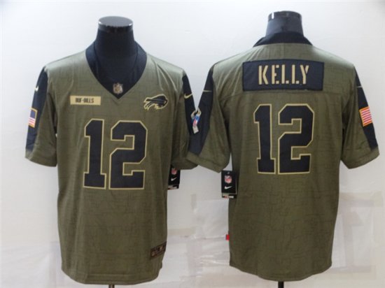 Buffalo Bills #12 Jim Kelly 2021 Olive Salute To Service Limited Jersey