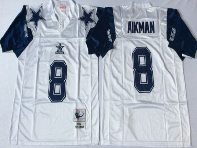 Dallas Cowboys #8 Troy Aikman 1995 Throwback White Jersey