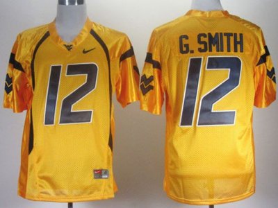 NCAA West Virginia Mountaineers #12 Geno Smith Yellow Jersey