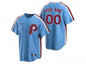 Philadelphia Phillies #00 Light Blue Cooperstown Cool Base Custom Jersey