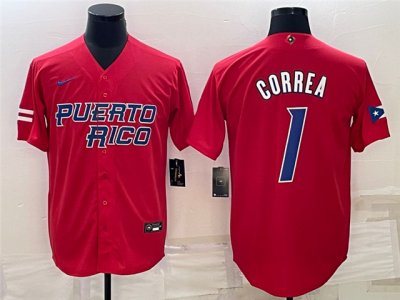 Puerto Rico #1 Carlos Correa Red 2023 World Baseball Classic Jersey