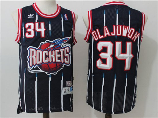 Houston Rockets #34 Hakeem Olajuwon Navy Blue Hardwood Classic Jersey