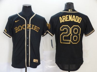 Colorado Rockies #28 Nolan Arenado Black Golden Flex Base Jersey