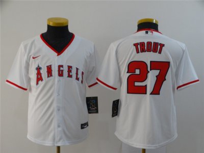 Youth Los Angeles Angels #27 Mike Trout White 2020 Cool Base Jersey
