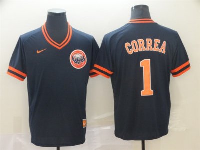 Houston Astros #1 Carlos Correa Cooperstown Throwback Navy Jersey
