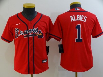 Youth Atlanta Braves #1 Ozzie Albies Red Cool Base Jersey