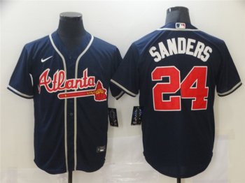 Atlanta Braves #24 Deion Sanders Navy Cool Base Jersey