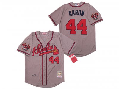 Atlanta Braves #44 Hank Aaron 1974 Gray Throwback Jersey