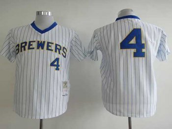 Milwaukee Brewers #4 Paul Molitor 1982 Throwback White Pinstripe Jersey