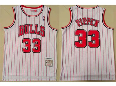 Chicago Bulls #33 Scottie Pippen White Pinstripe Hardwood Classics Jersey