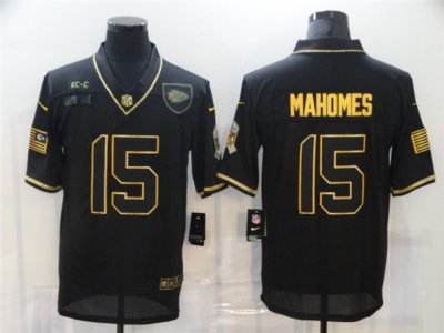 Kansas City Chiefs #15 Patrick Mahomes 2020 Black Gold Salute To Service Limited Jersey